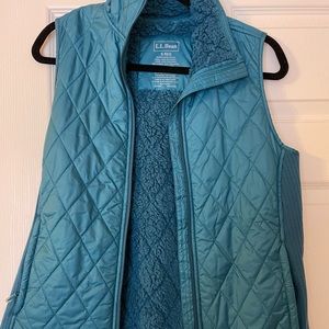 L.L. Bean Turquoise Quilted Vest, size S Regular, Sherpa lined.